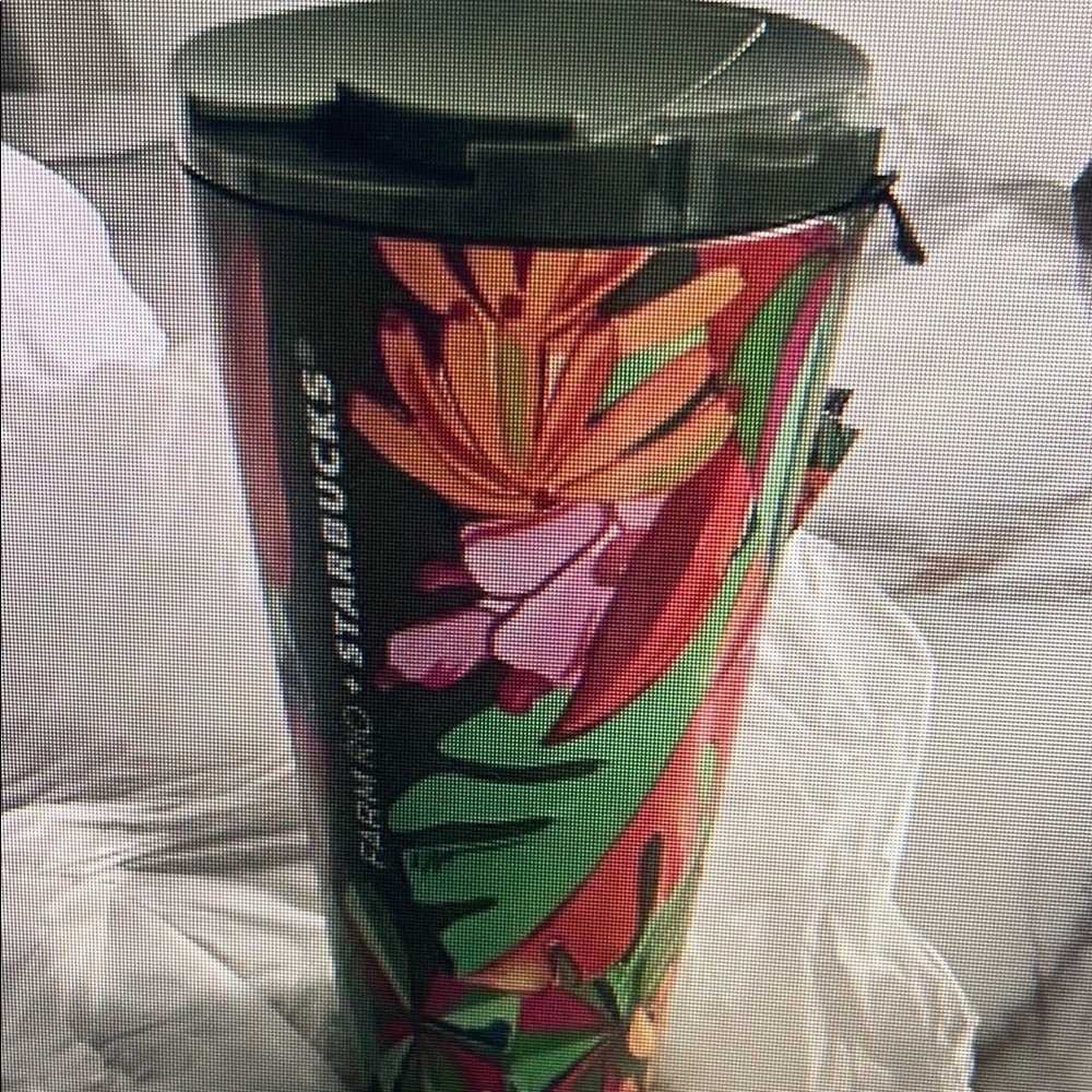 Starbucks Floral Travel Mug - Green and Pink